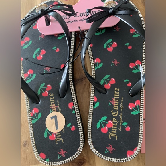 Juicy Couture black cherry flip flops flats sandals shoes NWT size 7 - Picture 6 of 8